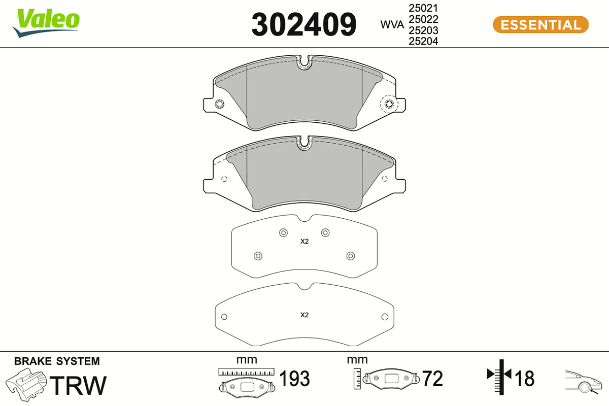 Jeu de 4 plaquettes de frein VALEO ref. 302409